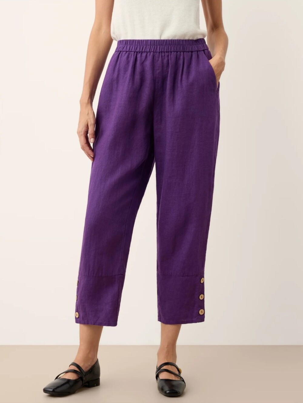 Lintico 100% Linen Artisan Button Tapered Pants KATHERINE- M